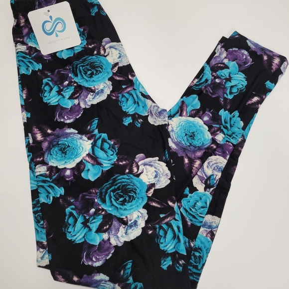 Infinity raine leggings floral black blue women's 2-12 OS cozy athleisure - Picture 5 of 6